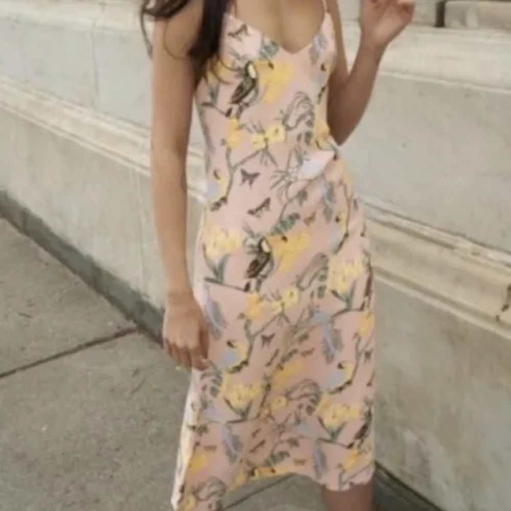 REFORMATION Jade in Pink Conga Tropical Print Midi Dress Size M